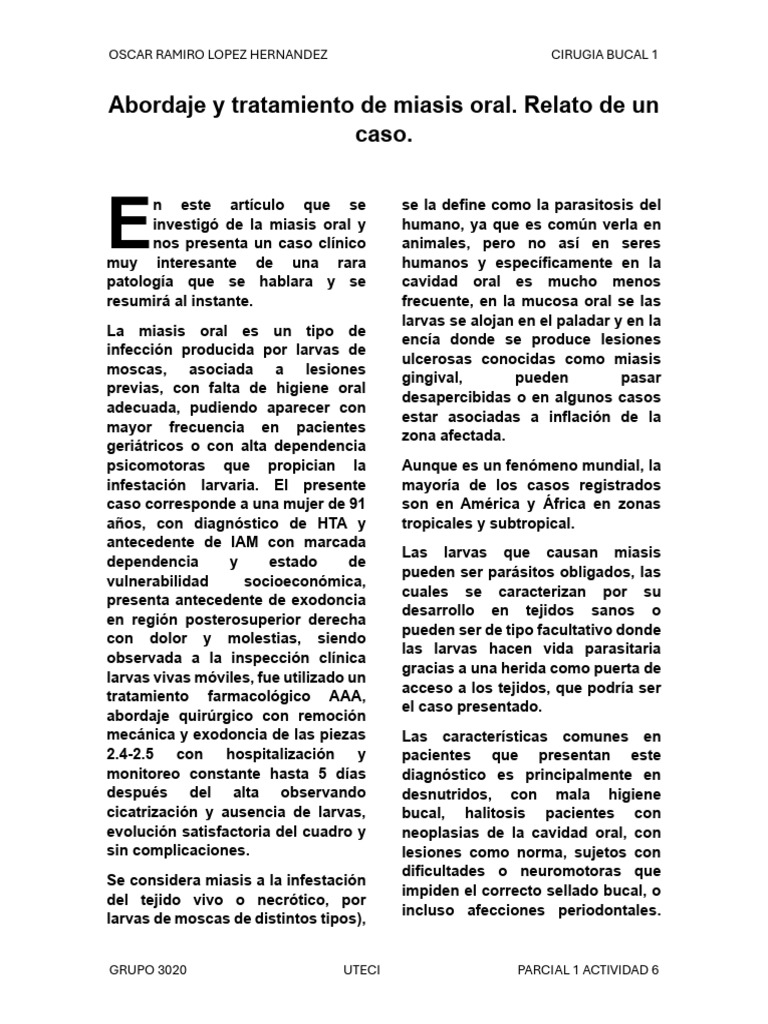 Tratamiento de Miasis Oral en Geriátricos | PDF | Ciencias de la Salud ...