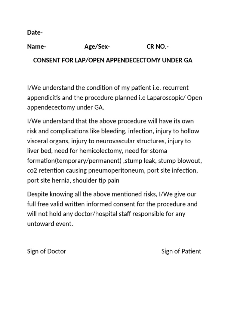 Consent For Appendix | PDF