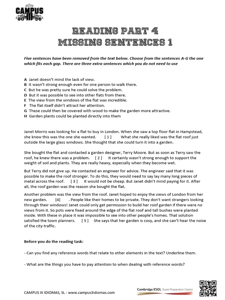 Missing Sentences Exercise: Flat Garden | PDF