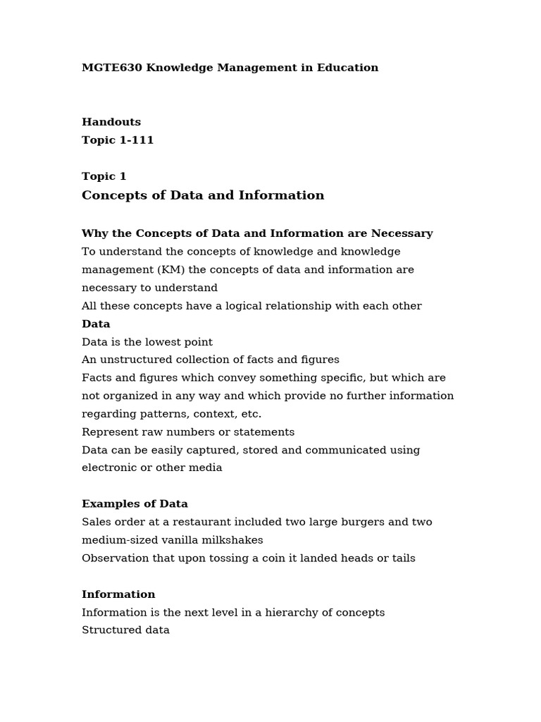 MGTE630 Knowledge Management in Education Topics 1-111 | PDF ...