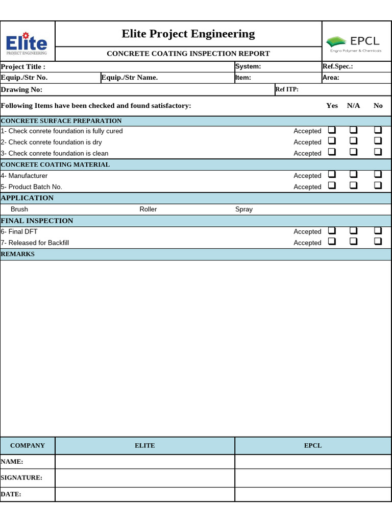 Concrete Coating Insp Report | PDF