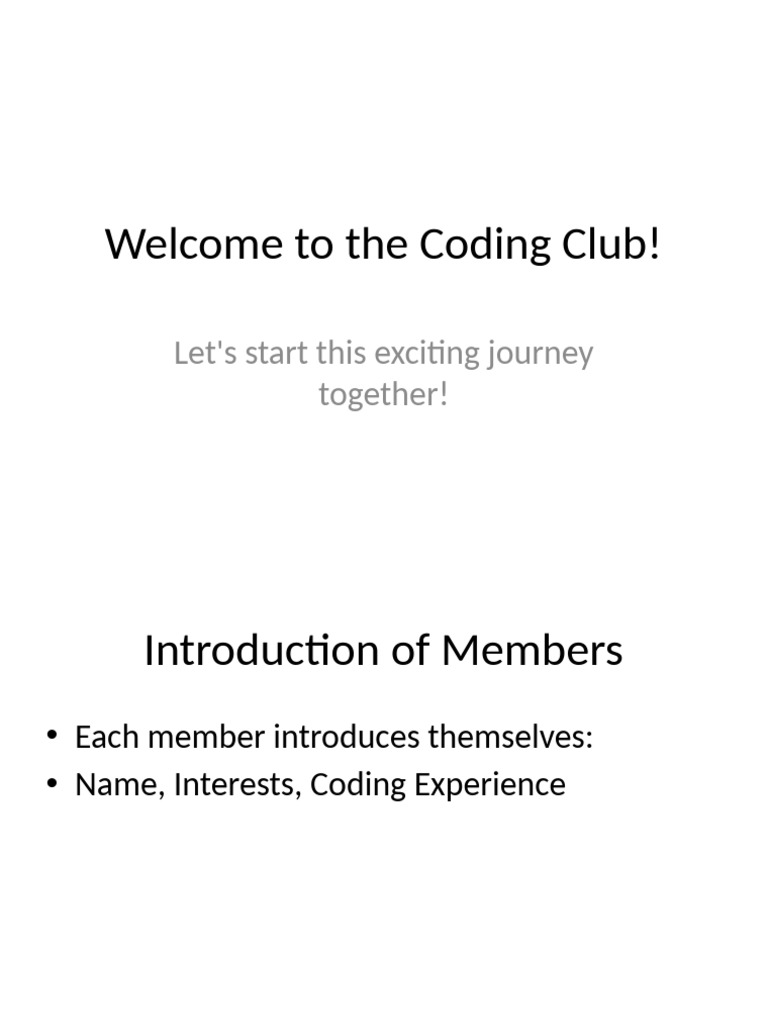 Coding Club: Member Introductions & Planning | PDF