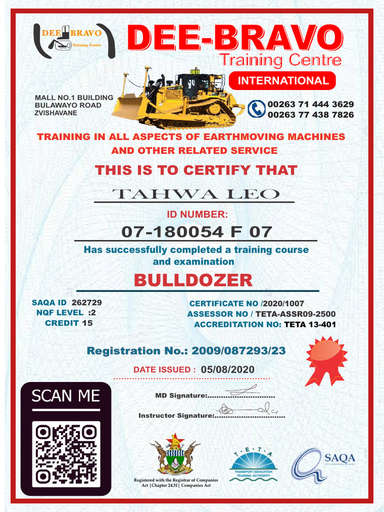 Earthmoving Machine Training Certificate | PDF