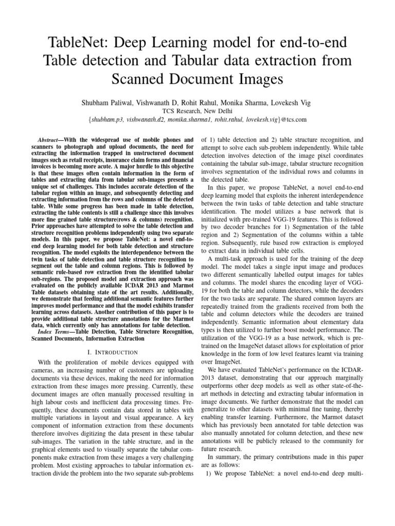 TableNet: End-to-End Table Extraction | PDF | Image Segmentation ...