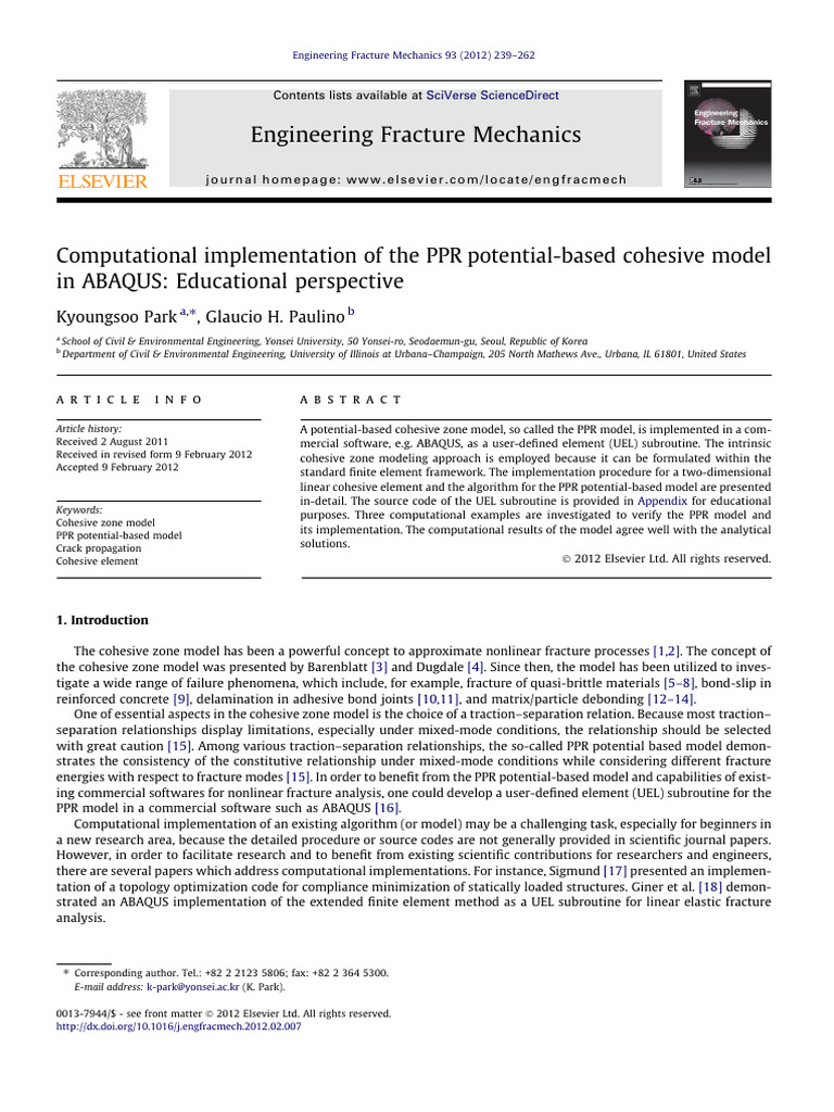 PPR Cohesive Model Implementation in ABAQUS | PDF | Fracture | Stress ...