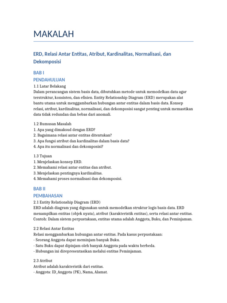 Konsep ERD dan Normalisasi Basis Data | PDF