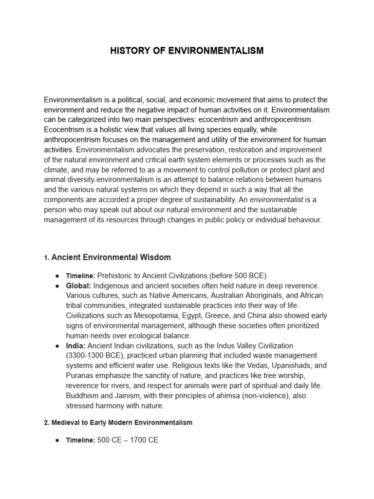 Evolution of Environmentalism History | PDF | Environmentalism ...