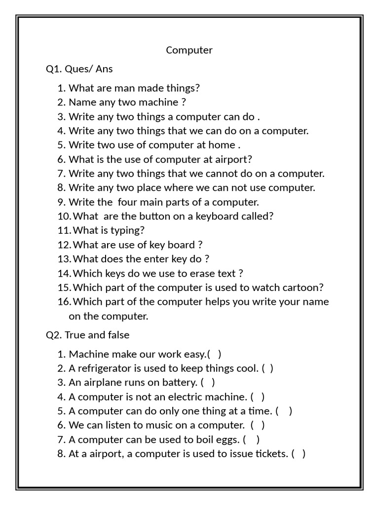 Class 1 Computer Q&A Guide | PDF