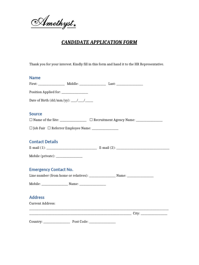 Candidate Application Form Template | PDF | Background Check | Justice