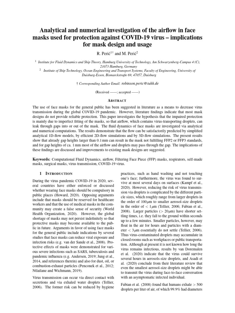 Airflow Analysis in COVID-19 Masks | PDF | Pressure | Flow Measurement