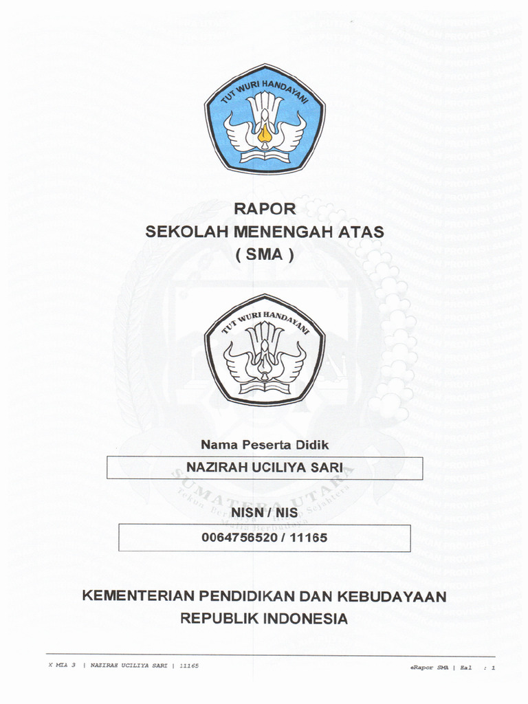 Rapor SMA Nazirah Uciliya Sari | PDF