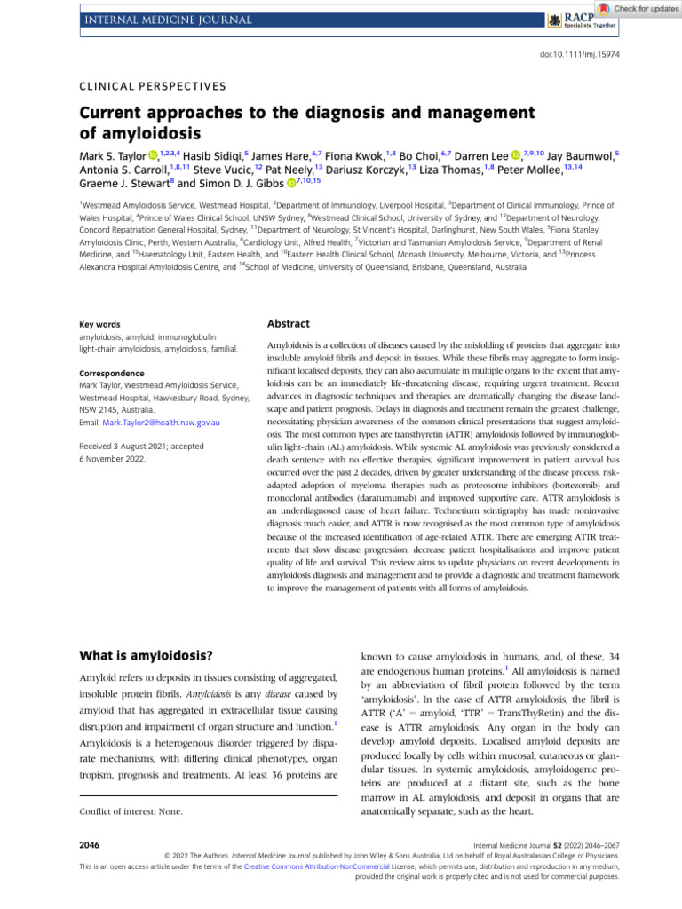 Diagnosis and Management of Amyloidosis | PDF | Medical Specialties ...