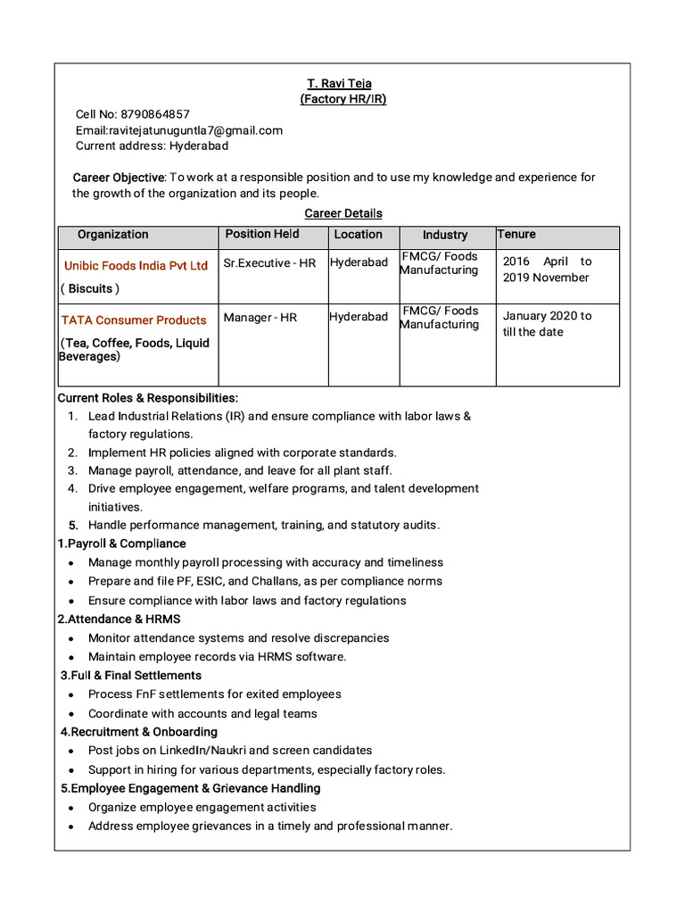 HR Manager Profile: Ravi Teja | PDF | Regulatory Compliance | Employment