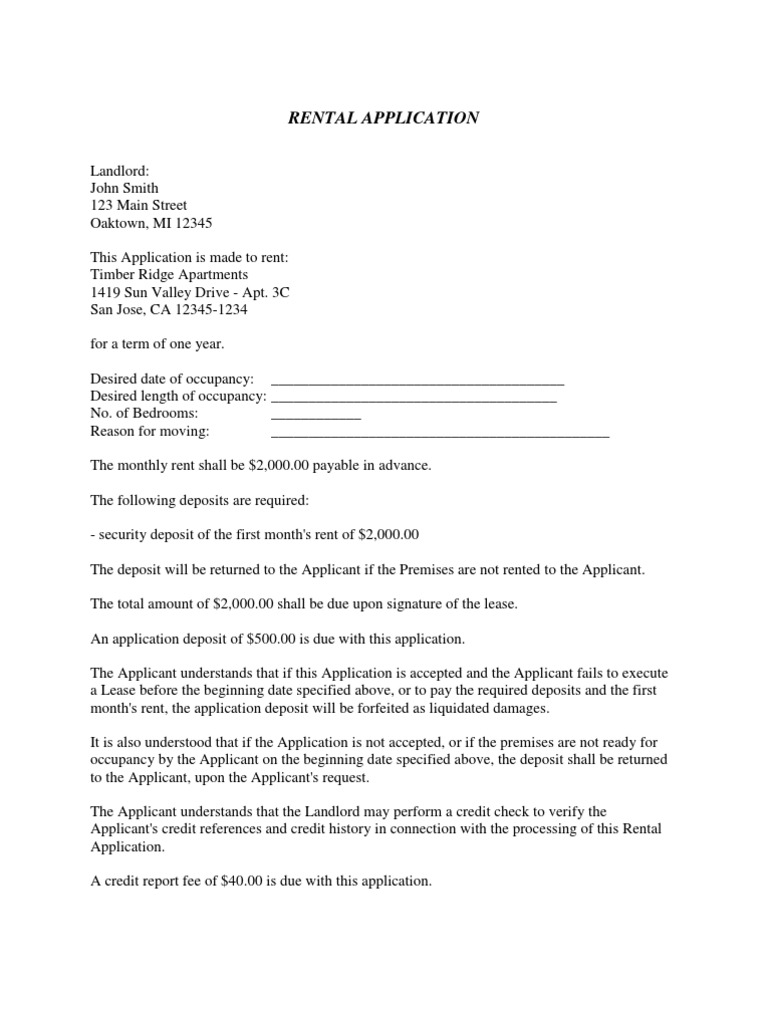 Rental Application PDF Renting Landlord