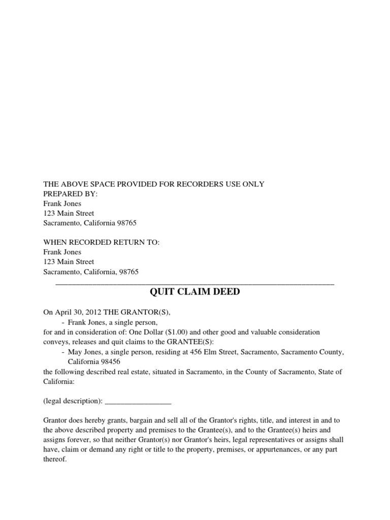Quit Claim Deed | PDF | Deed | Law And Economics