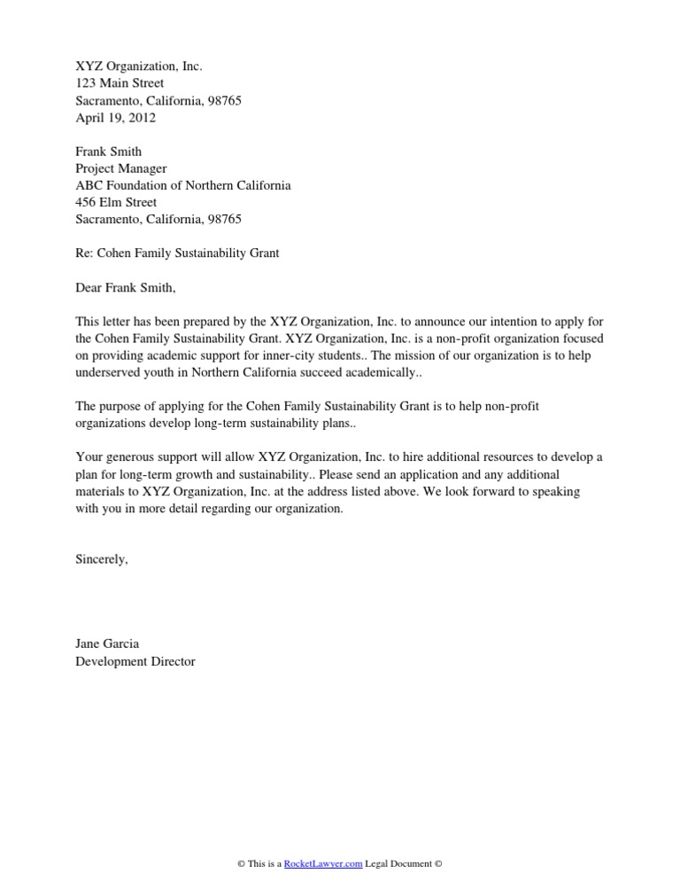 Letter of Intent For Grant For Non-Profit | PDF