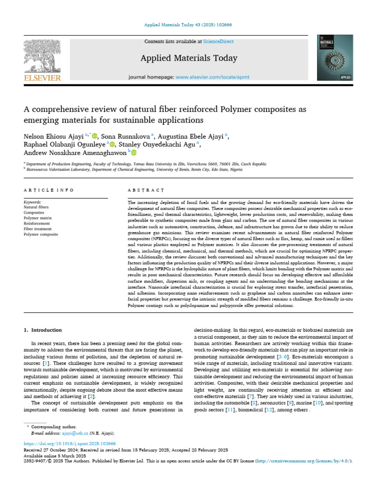 A Comprehensive Review of Natural Fiber Reinforced Polymer Composites ...