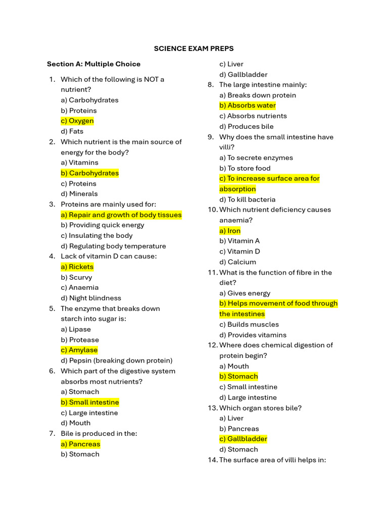 Felice Science Exam Preps | PDF | Digestion | Small Intestine