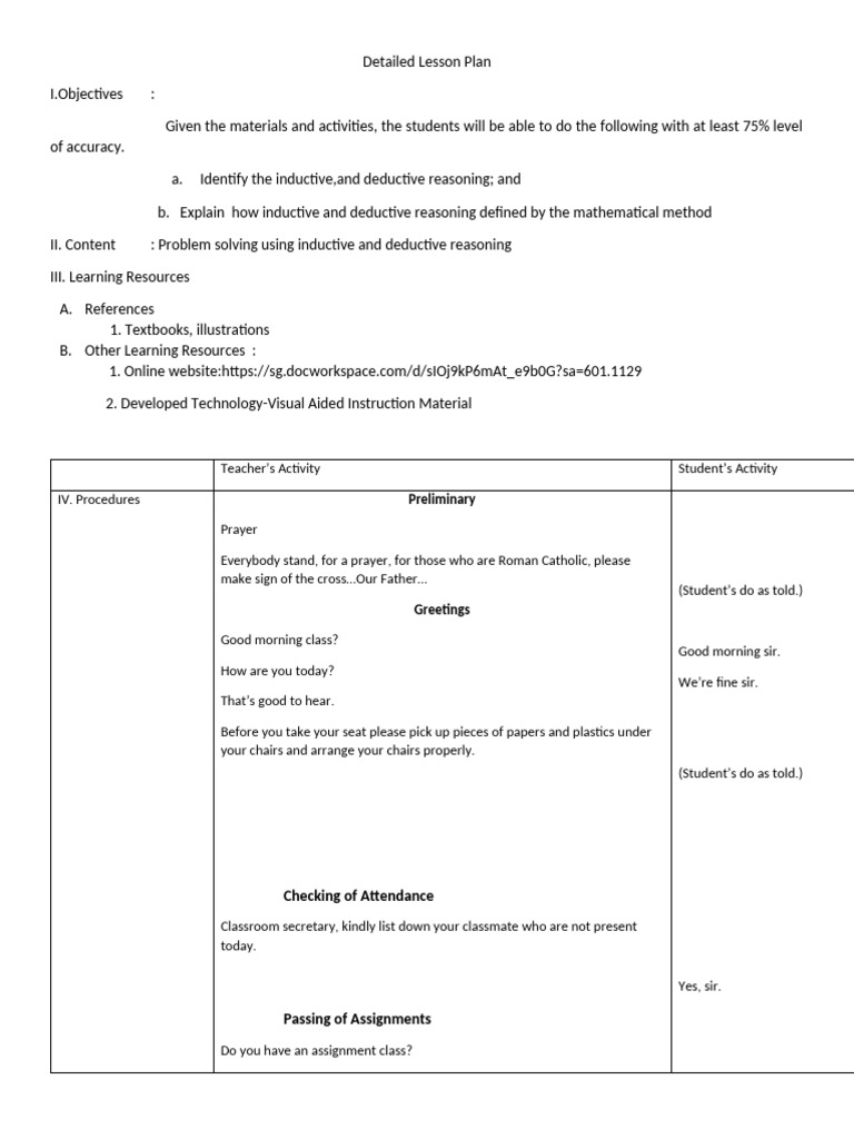 Inductive and Deductive Reasoning Lesson Plan | PDF | Inductive ...