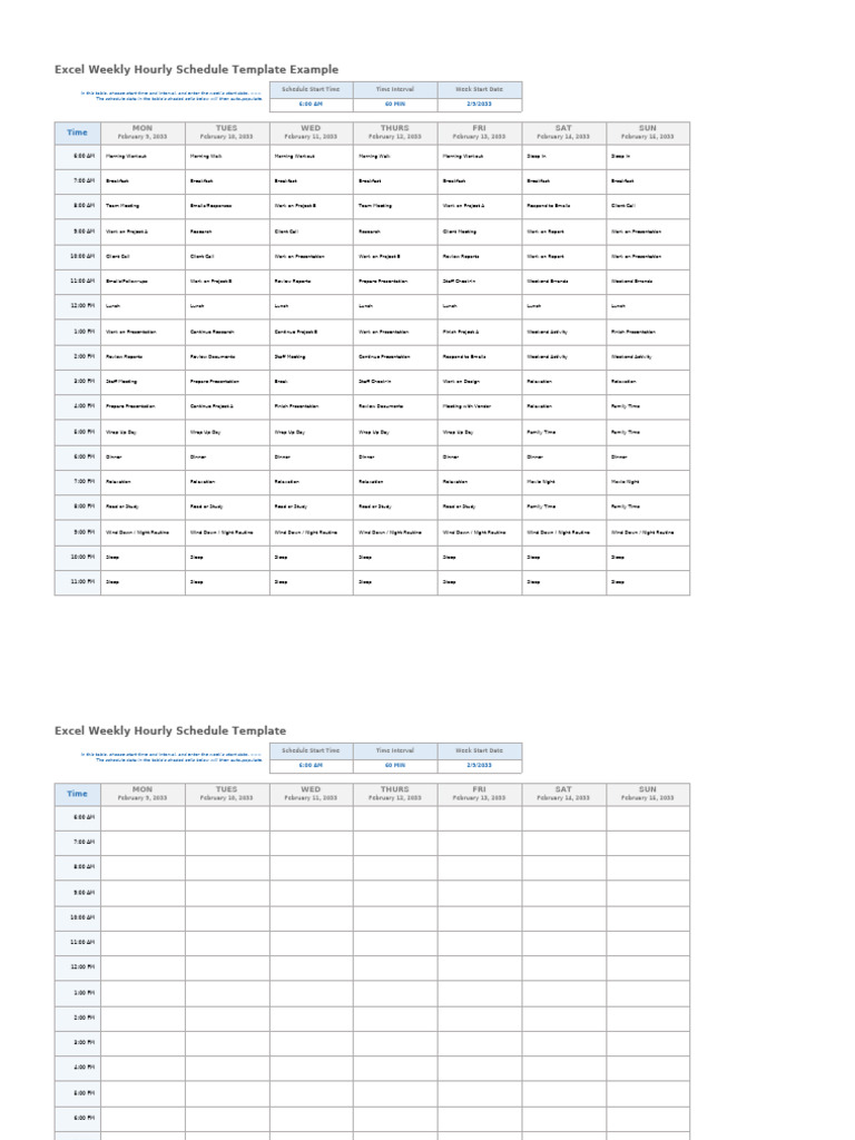 Ic Excel Weekly Hourly Schedule Template 12223 | PDF