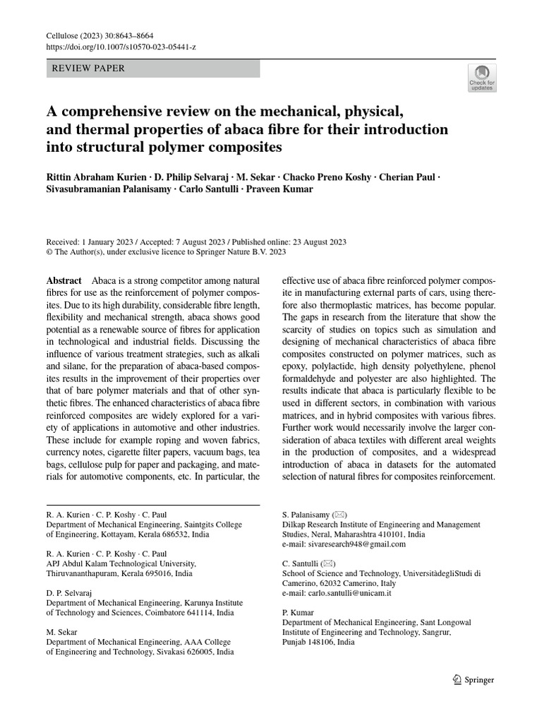 Abaca Fibre Properties for Polymer Composites | PDF | Composite ...