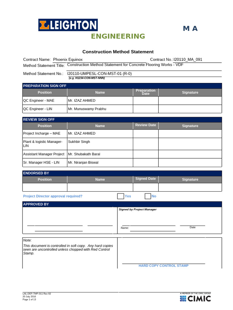 Concrete Flooring Method Statement VDF | PDF | Crane (Machine) | Concrete