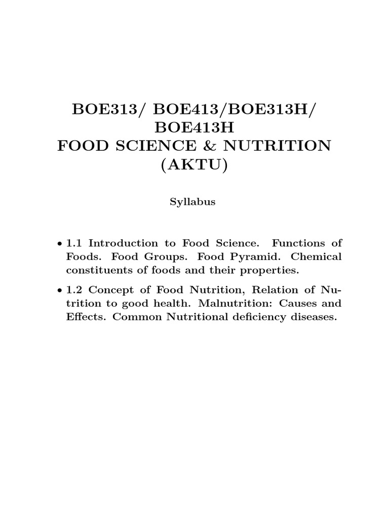 Food Science & Nutrition Syllabus Guide | PDF | Nutrients | Diet ...