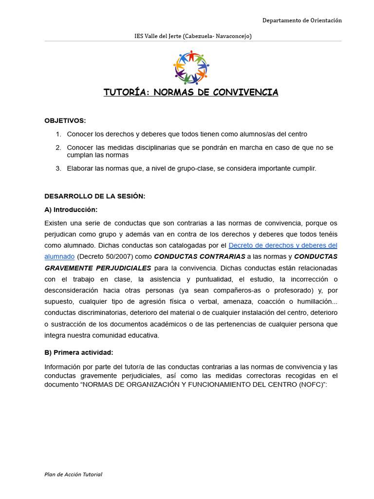Normas de Convivencia en el Aula | PDF | Salón de clases