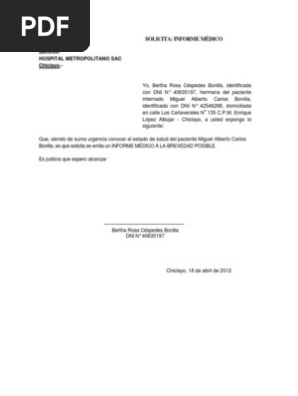 Solicito Informe Medico Pdf Bienestar Medicina