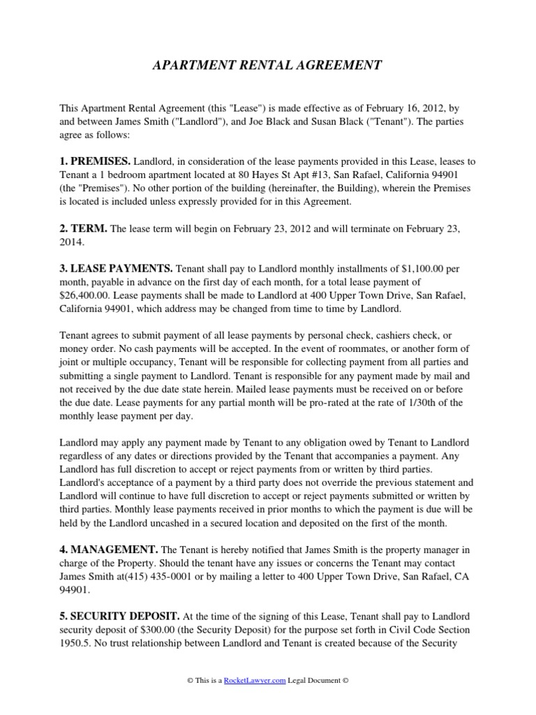 Apartment Rental Agreement | PDF | Lease | Leasehold Estate