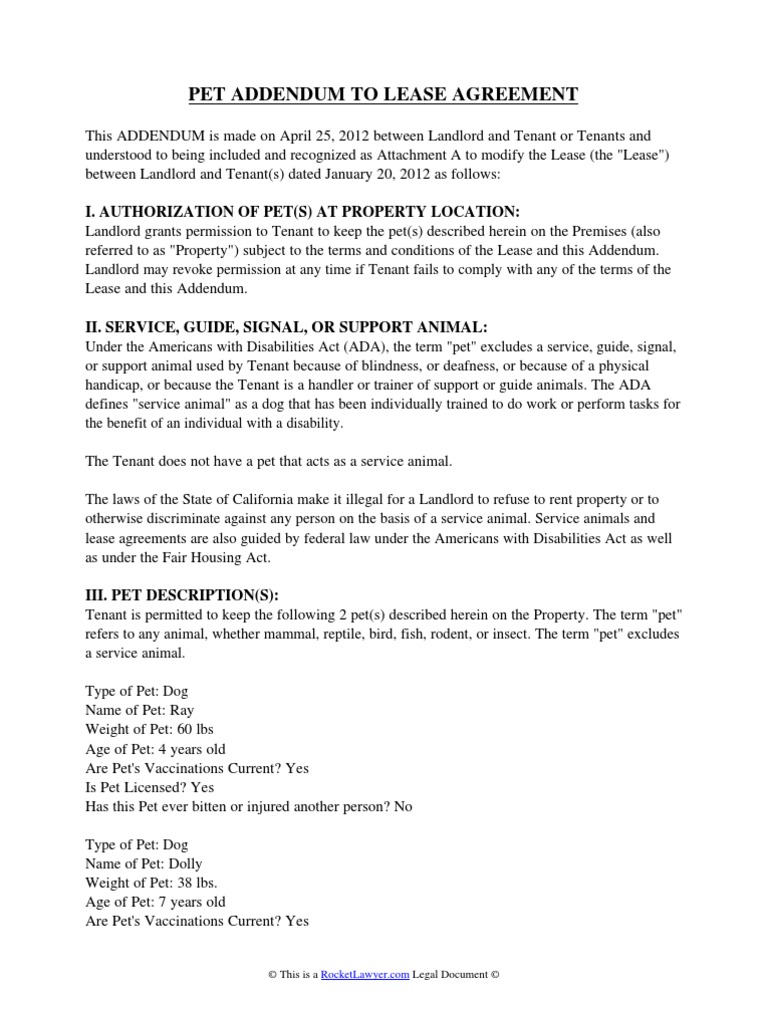 Pet Addendum | PDF | Lease | Leasehold Estate