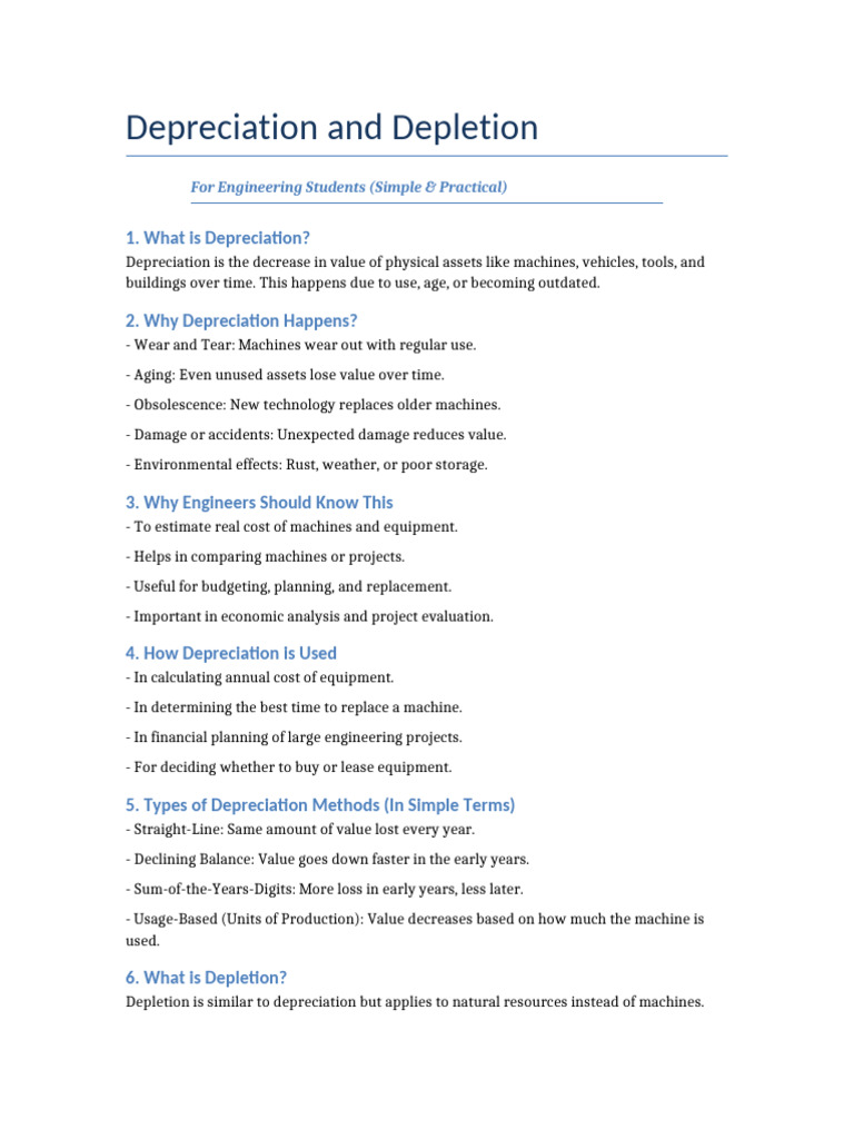Understanding Depreciation & Depletion for Engineers | PDF ...