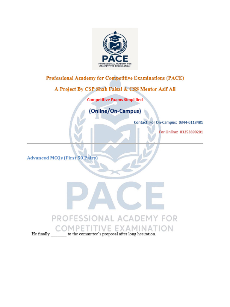 PACE Competitive Exam Preparation Guide | PDF