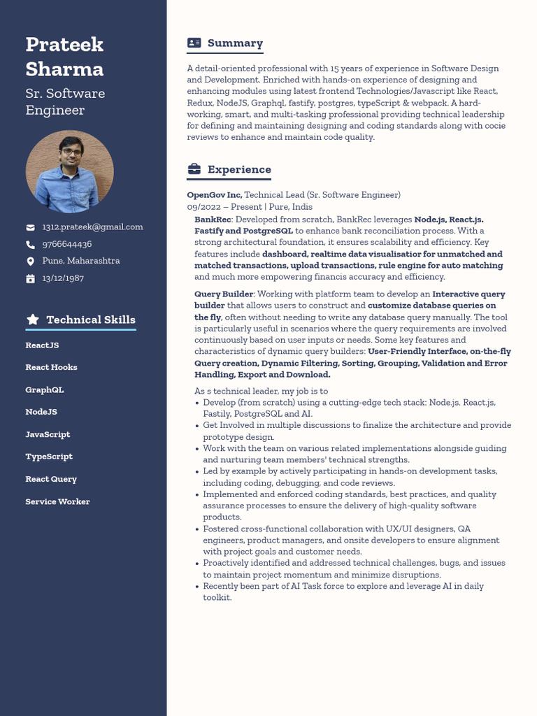 PrateekSharma - SR - Se - Node JS and React JS - OpenGov | PDF ...