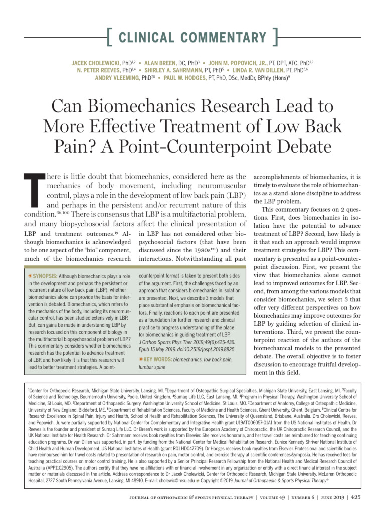 Biomechanics in Low Back Pain Treatment | PDF | Physical Therapy | Pain