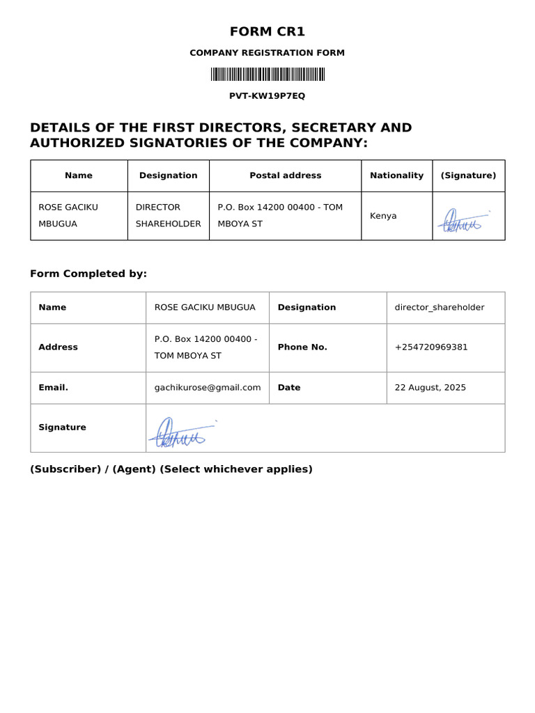 Company Registration Form CR1 Details | PDF
