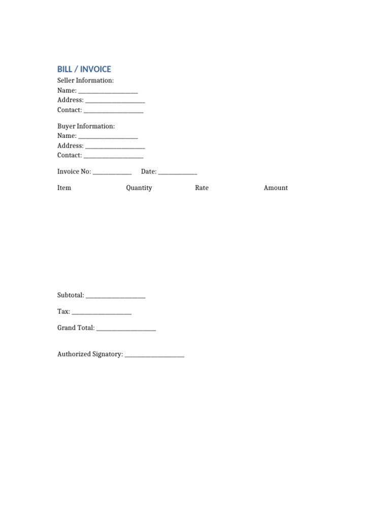 Simple Bill/Invoice Template | PDF