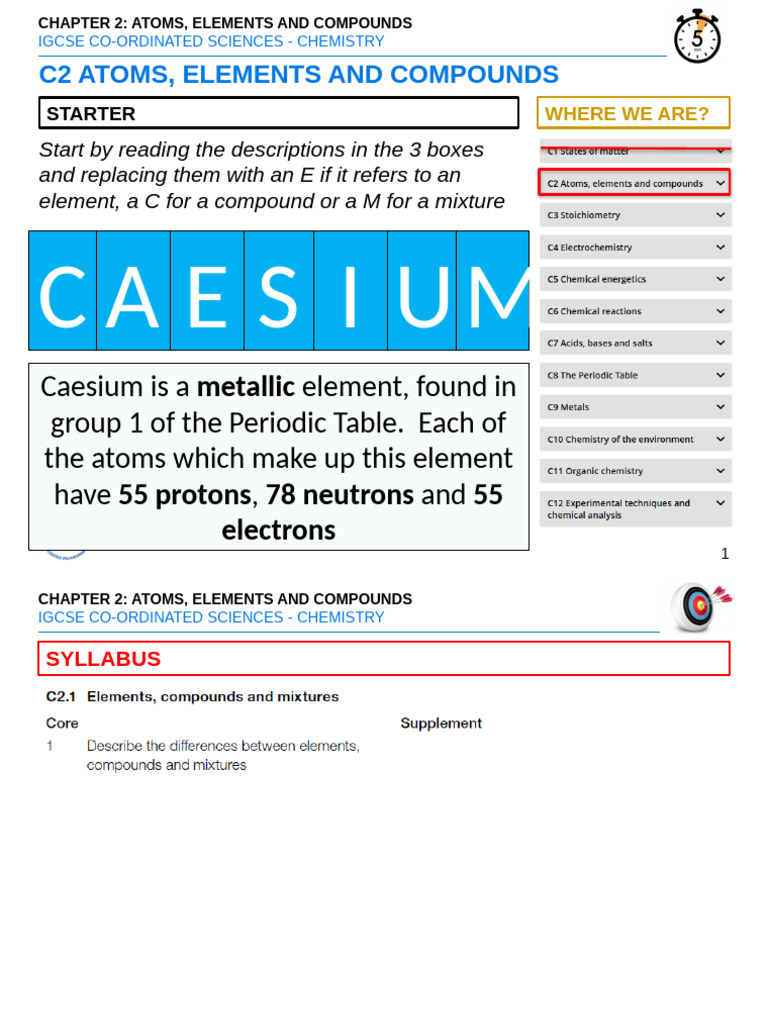 Atoms, Elements and Compounds (Teacher) - Part 1 | PDF | Atoms ...