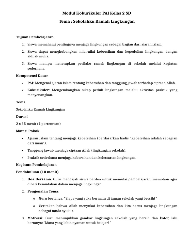 Modul Kokurikuler PAI Kelas 2 SD | PDF