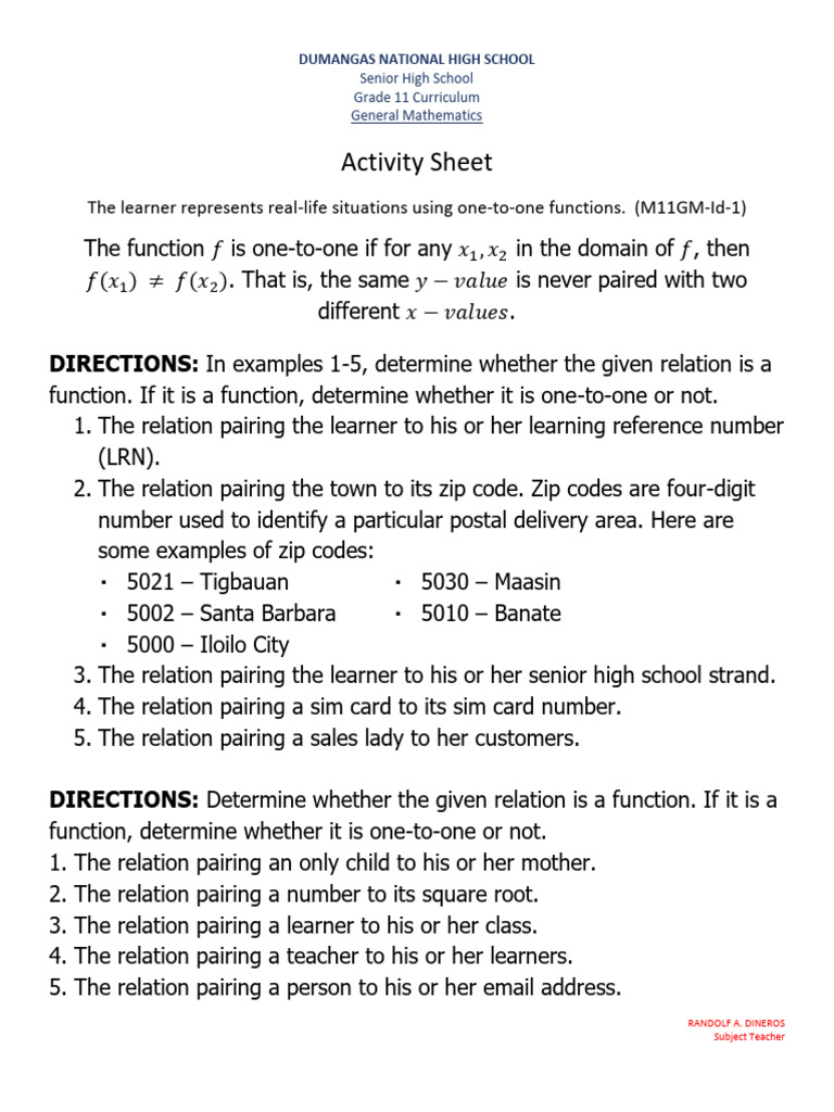 One-to-One Function Analysis | PDF | Function (Mathematics) | Chess