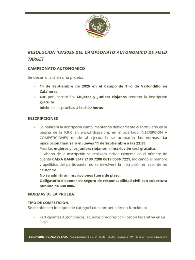 Resolucion 13 Field Target | PDF