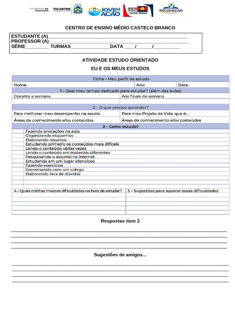 Atividade de Estudo Orientado - C. Branco | PDF
