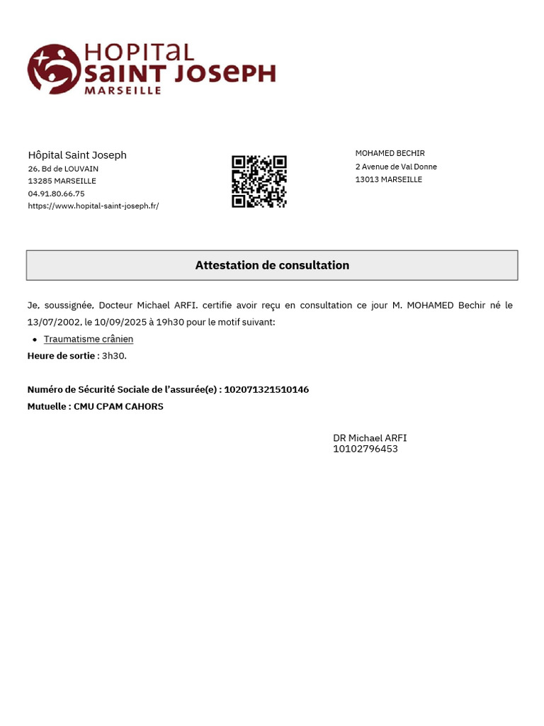 Attestation de consultation médicale | PDF