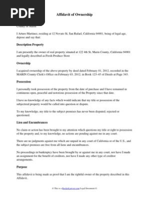 Affidavit of Ownership