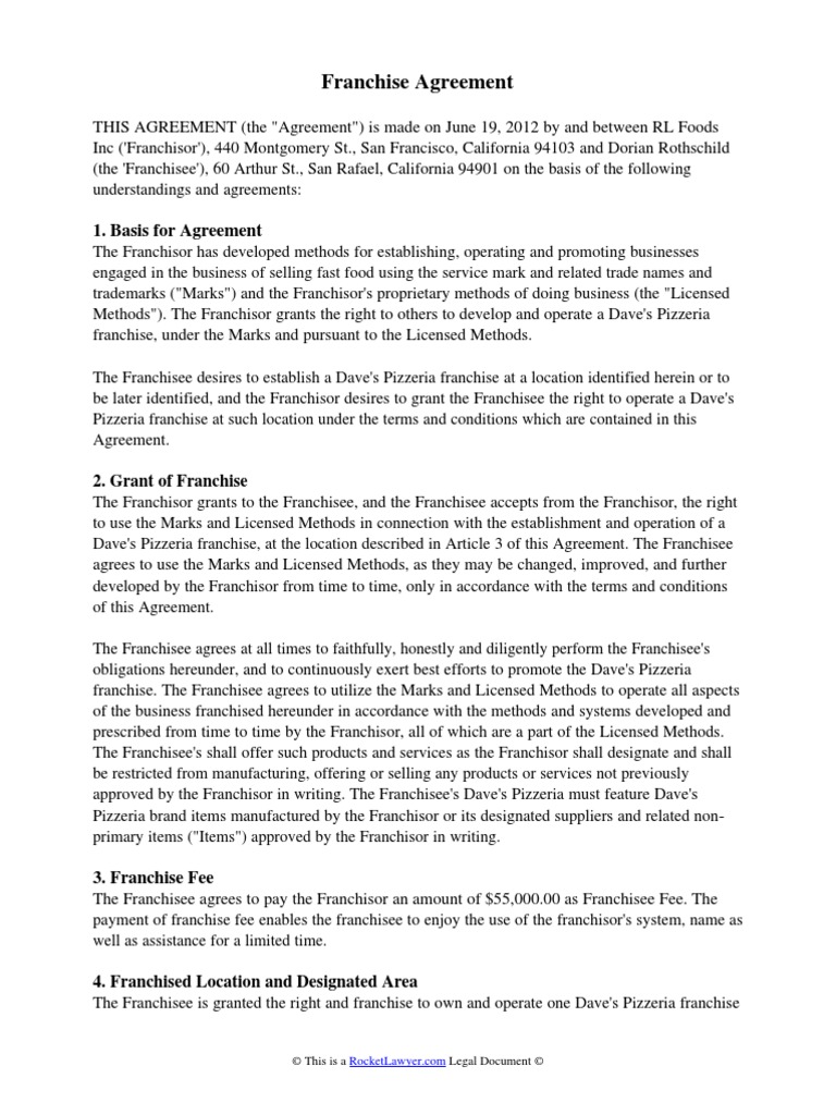 Franchise Agreement | PDF | Franchising | Royalty Payment