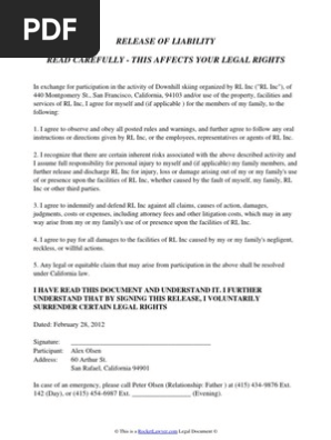 Release of Liability