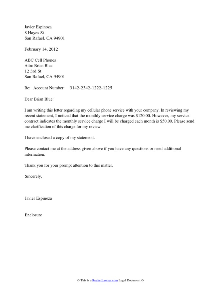 Cell Phone Inquiry Letter PDF