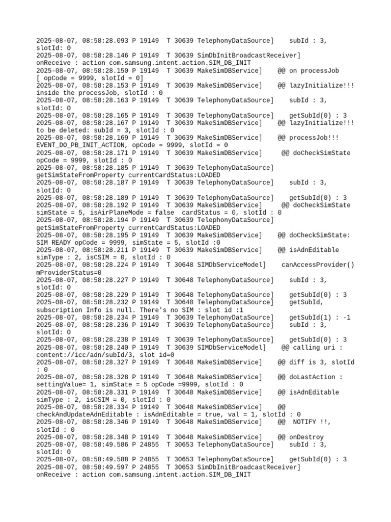 SIM Database Initialization Log | PDF