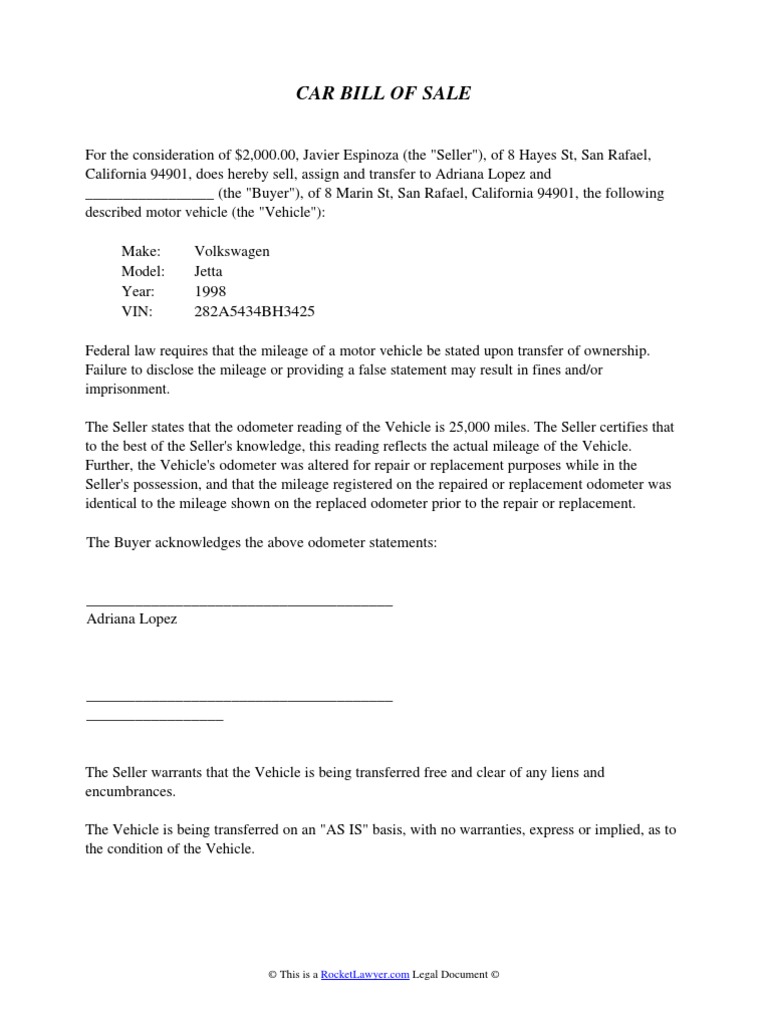 Car Bill of Sale | PDF