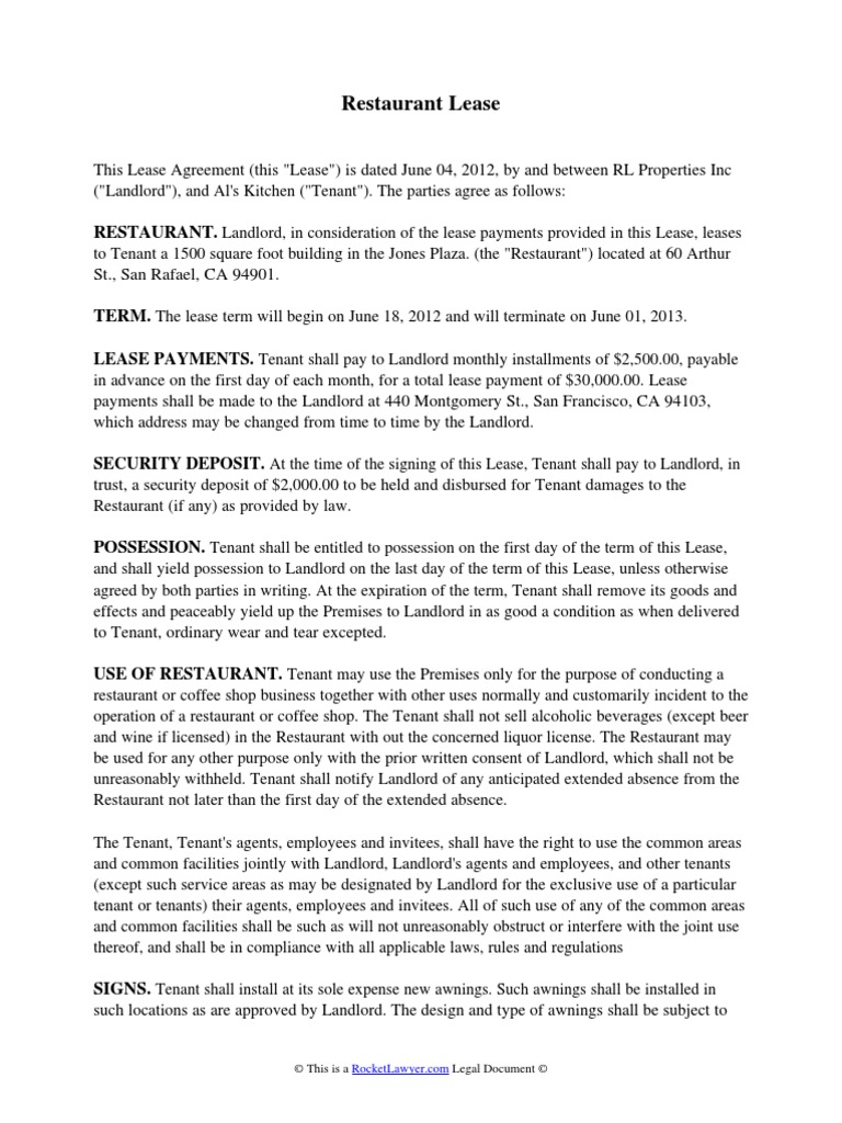 Restaurant Lease | PDF | Lease | Leasehold Estate